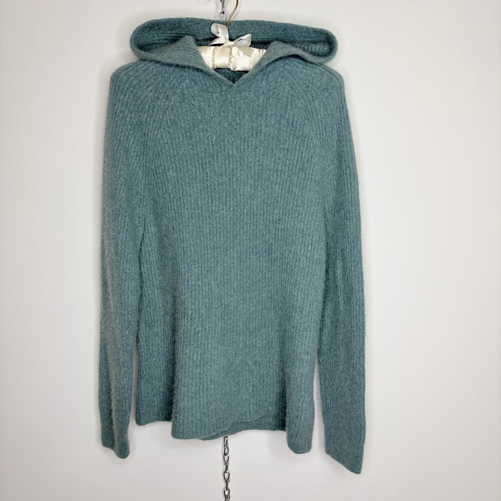 James Perse Heathered Teal Hooded Knit Pullover